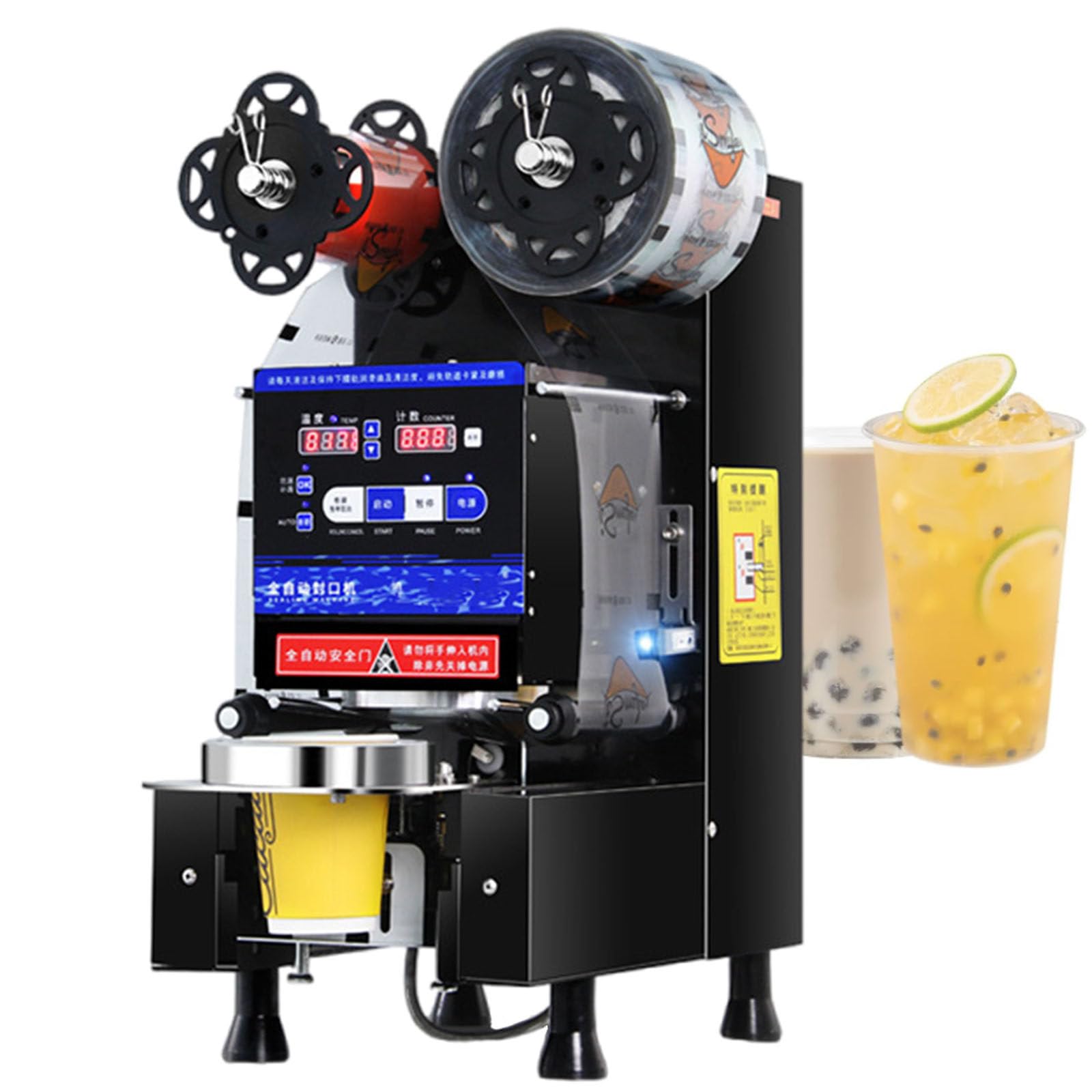 Selladora De Vasos Completamente AutomáTica De 600 A 800 Tazas/H, MáQuina Selladora De Té Con Leche De 90/95 Mm, MáQuina Selladora De Té Comercial, Para Sellar Vasos De Papel Pp Pet,220V-Black