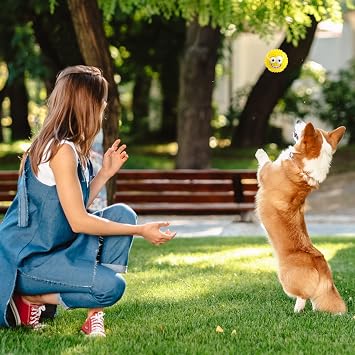 Gukasxi 3 Pcs Squeaky Dog Ball, Latex Rubber Dog Squeak Toys, 3.1'' Soft Bouncy Fetch Balls for Medium Small Pets Interactive Play, Teeth Cleaning Puppy Interactive Chew Durable Toy (Colored A)