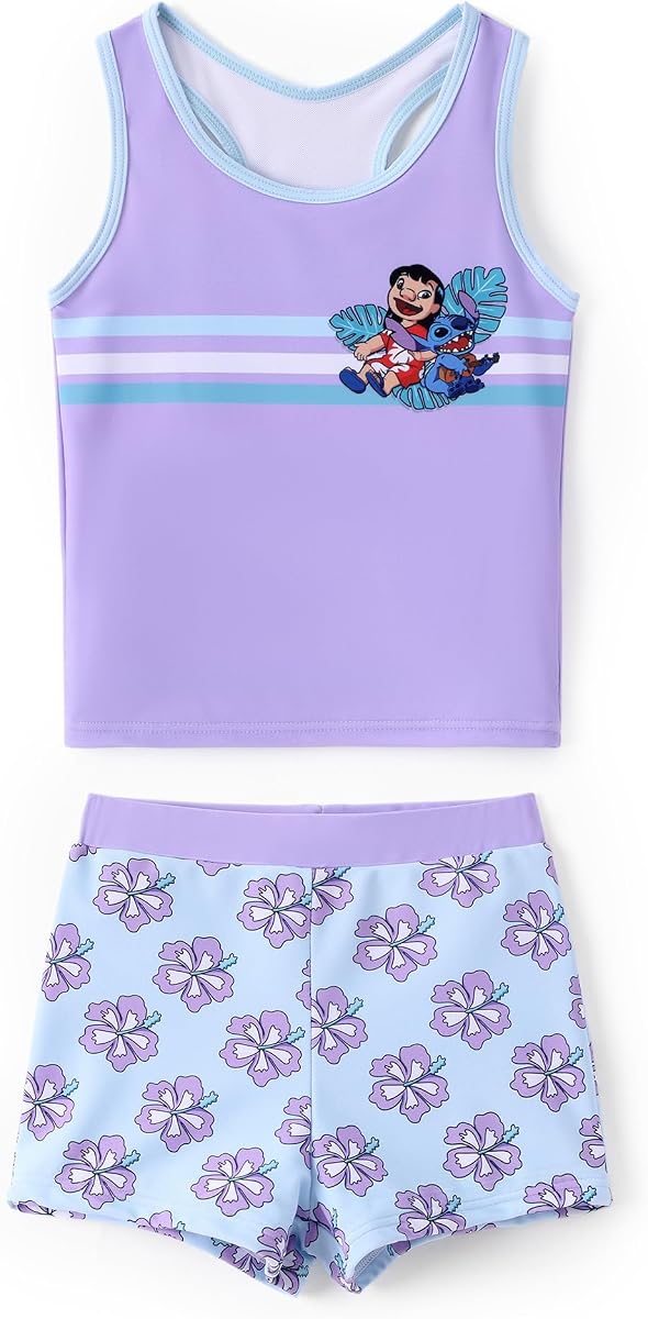 Disney Toddler Girls Two Pieces UPF 50+ Tankini Rash Guard Set Swimsuit
