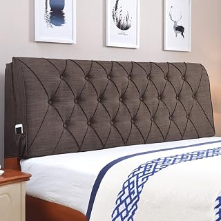 Cojín de respaldo para cama, almohada de algodón y lino, transpirable, para cama individual, doble, 4 colores, 6 tamaños opcionales (color: marrón, tamaño: 150 x 10 x 60 cm)