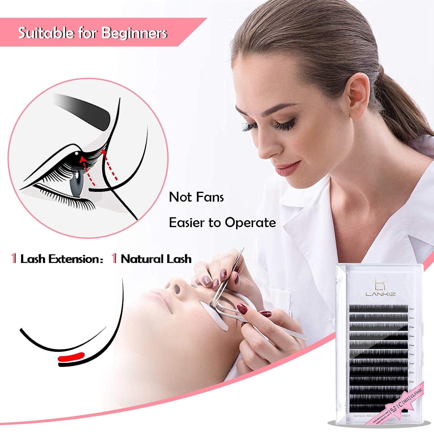 LANKIZ Eyelash Extensions Individual Lashes 0.15mm C Curl 8-15mm Mink Eyelash Extension Supplies Classic Lash Extensions Professional