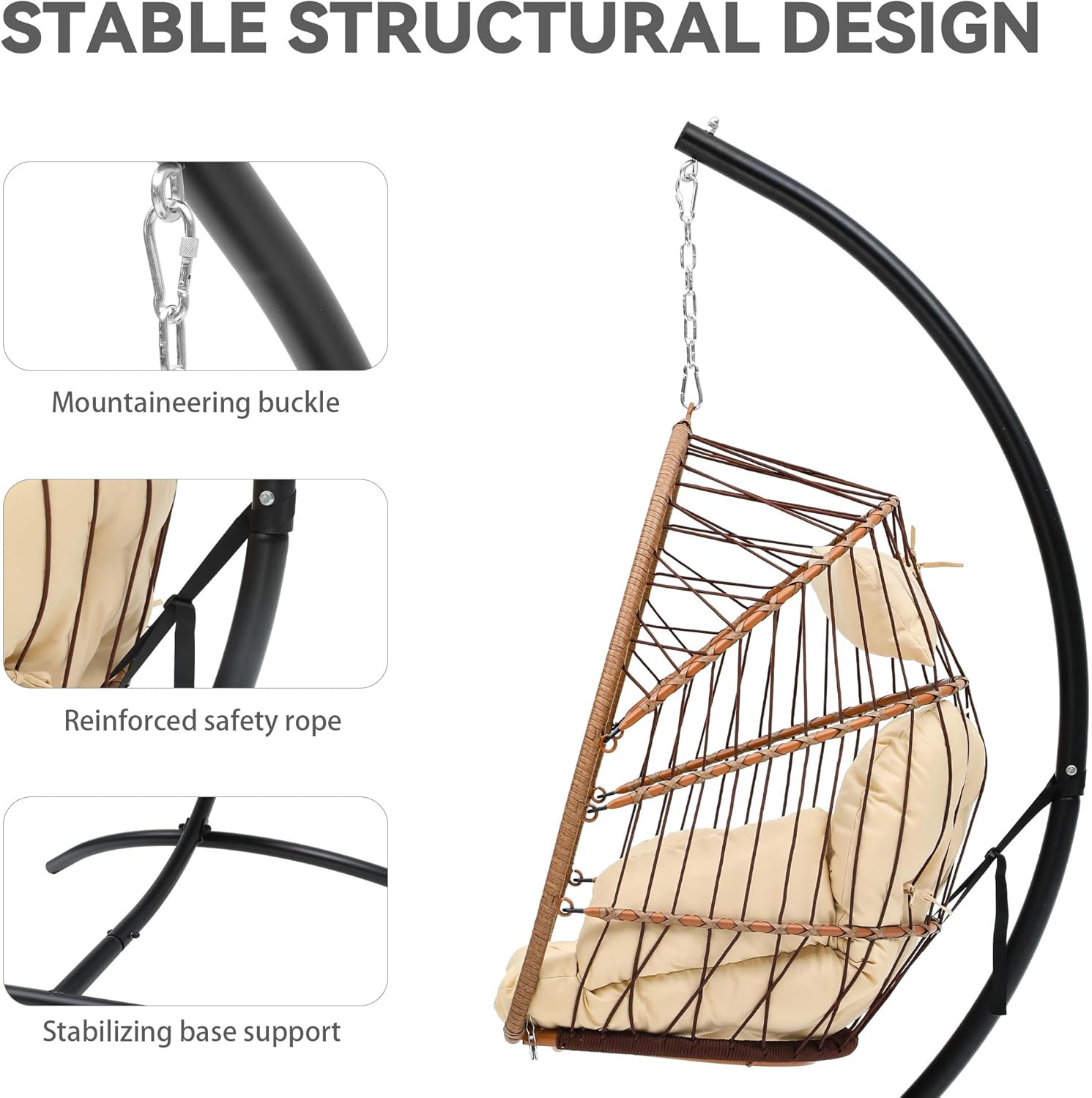 YITAHOME Hanging Egg Chair, Outdoor Patio Wicker Hammock Egg Chair Indoor with Cushion, Rattan Swing Chair 300lbs for Balcony, Garden Bedroom, Beige with Stand