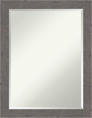 Amanti Art Beveled Bathroom Mirror (27.5 x 21.5 in.), Rustic Plank Grey Narrow Frame - Wall Mirror Grey, Medium