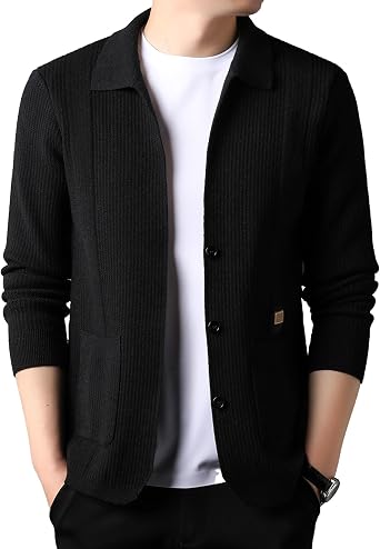 Maiyifu-GJ Mens Cardigan Sweaters Casual Lapel Button Knitted Cardigan Sweater Lightweight Slim Fit Cable Knit Jackets
