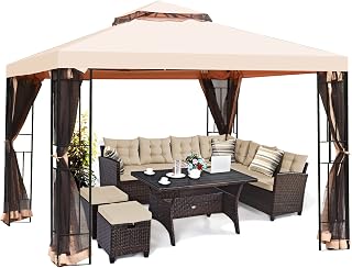 Tangkula 10x10 Feet Patio Gazebo, Outdoor Steel Gazebo with Netting, Double Vented Roof, Outdoor Patio Pavilion Shelter w/ 100 Square Feet of Shade, Ideal for Garden, Backyard, Deck