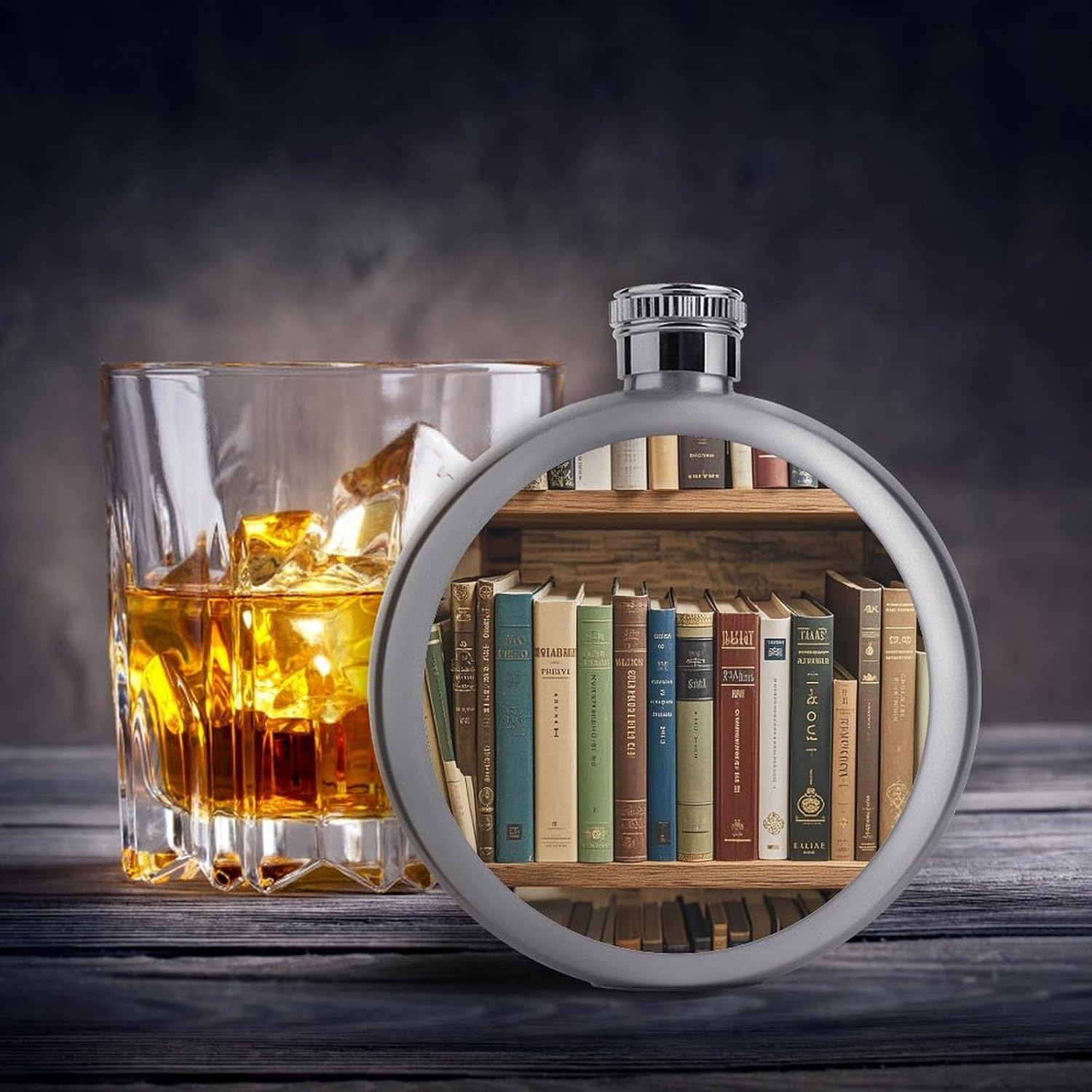 Books on The Bookshelf Stainless Steel Flagon to 5 Oz with Screw Cap,Hip Flask for Men–Whiskey & Liquor Pocket Flask,Alcohol Flagon for Camping Drink Sports Outdoor Wine Bottle