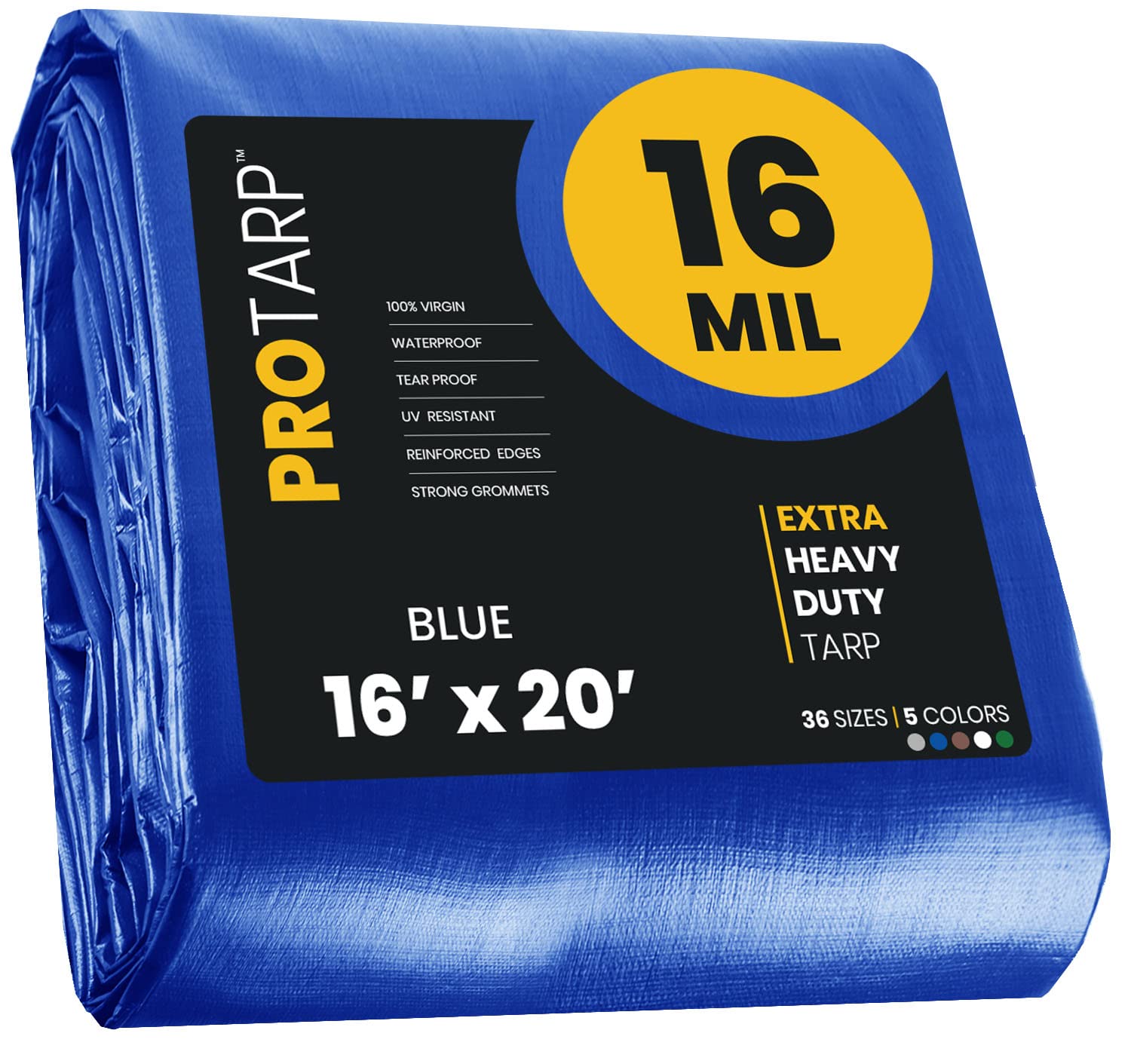 Extra Heavy Duty 16 Mil Tarp Cover, Waterproof, UV Resistant, Rip and Tear Proof, Poly Tarpaulin with Reinforced Edges for Roof, Camping, Patio, Pool, Boat. (Blue 16′ X 20′)