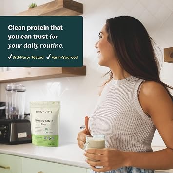 Sprout Living Organic Pea Protein Powder, Unflavored, 20 Grams of Plant Based Organic Protein Powder Without Artificial Sweeteners, Non Dairy, Non-GMO, Vegan, Gluten Free (1 Pound, 19 Servings)