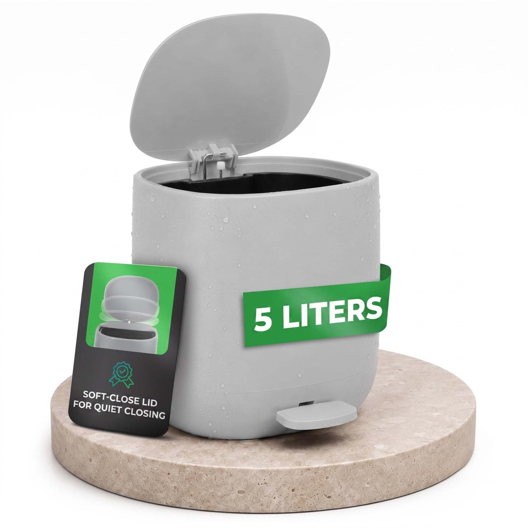 Yourcasa Bathroom bin 5L with lid [Softclose] - Stylish Design - Bedroom small and slim toilet trash can with pedal [Non Slip] - sanitary cosmetic dustbin - toilet trashcan waste rubbish trash (Grey) — image 1
