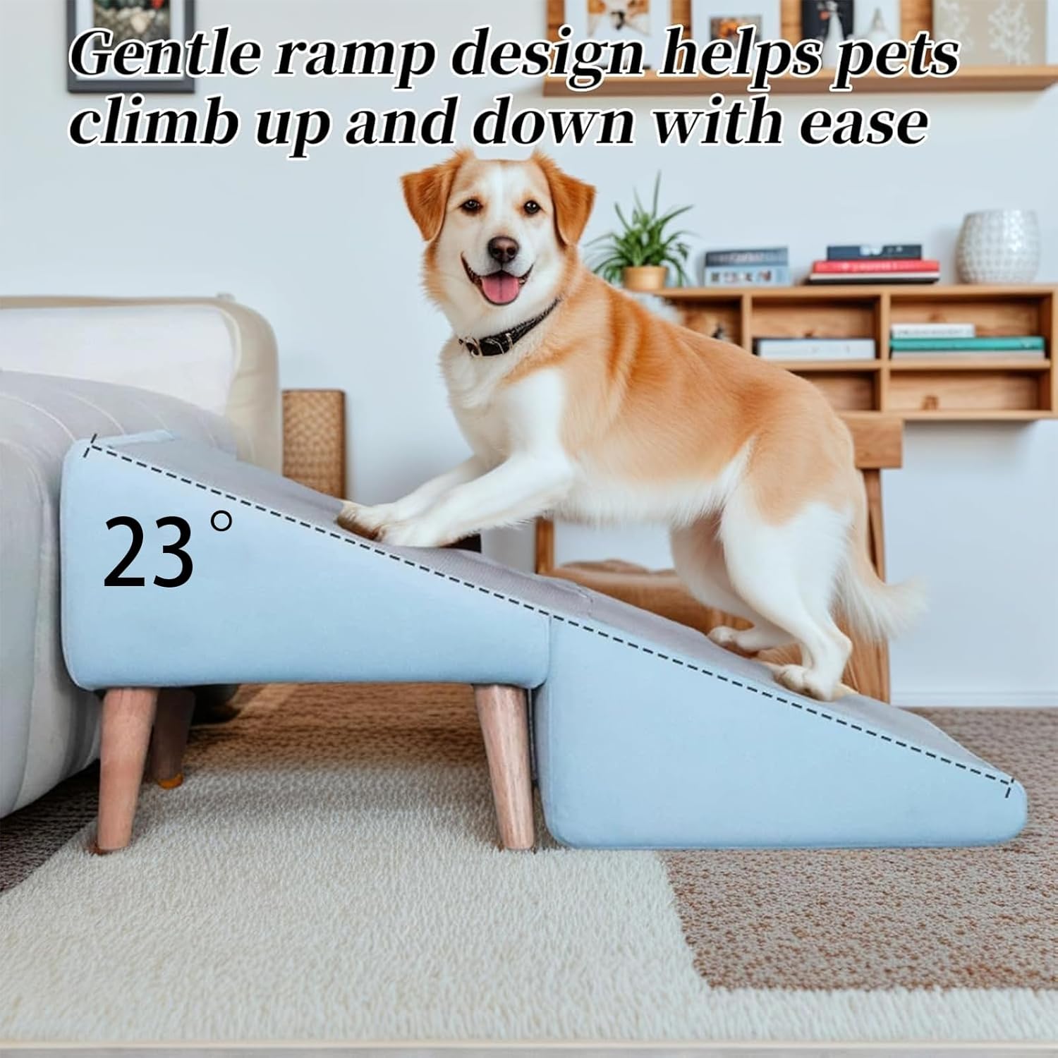 Split Ottoman Dog Ramp, Gentle 23 Incline Dog Step Built in Lightweight Folding Dog Ramp Steps for Couch, 15.74”H Dog Chair, Pet Steps Specially for Older Dogs andd Puppies with Stool Cover