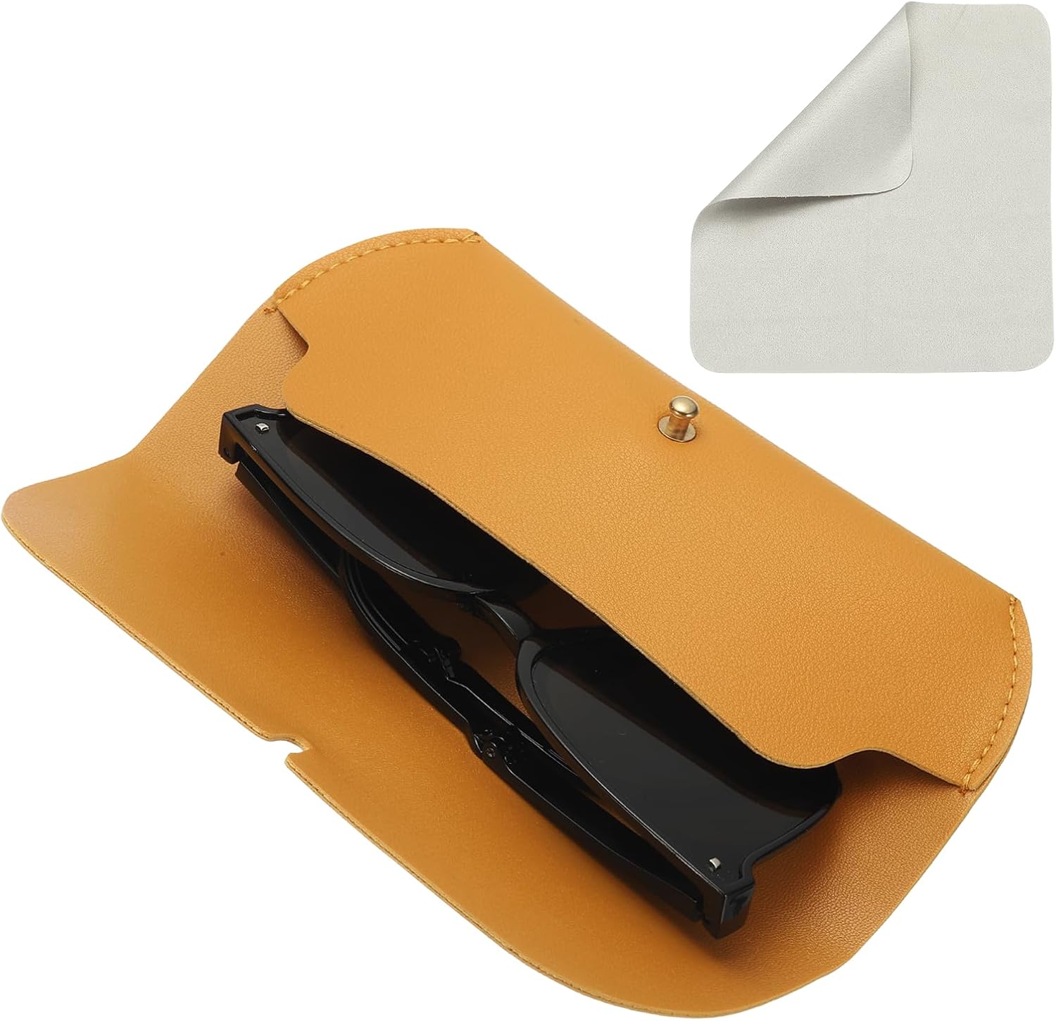 uxcell Leather Eyeglass Cases, Portable Eyeglass Case Glasses Pouch with Strap and Cleaning Cloth