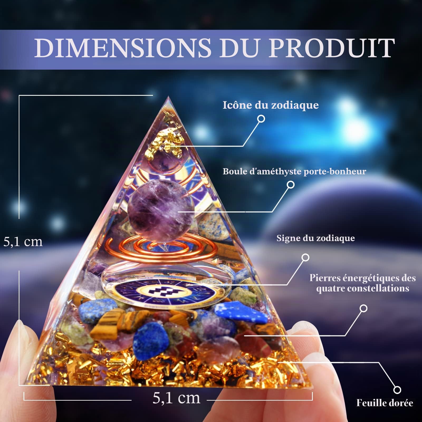 Horoscope Orgone Pyramide ，Coffret de cristaux de guérison Aquarius ，Pierres du signe du zodiaque pour accompagner la pierre de naissance, pour l'astrologie ，Reiki，Générateur d'énergie, Méditation