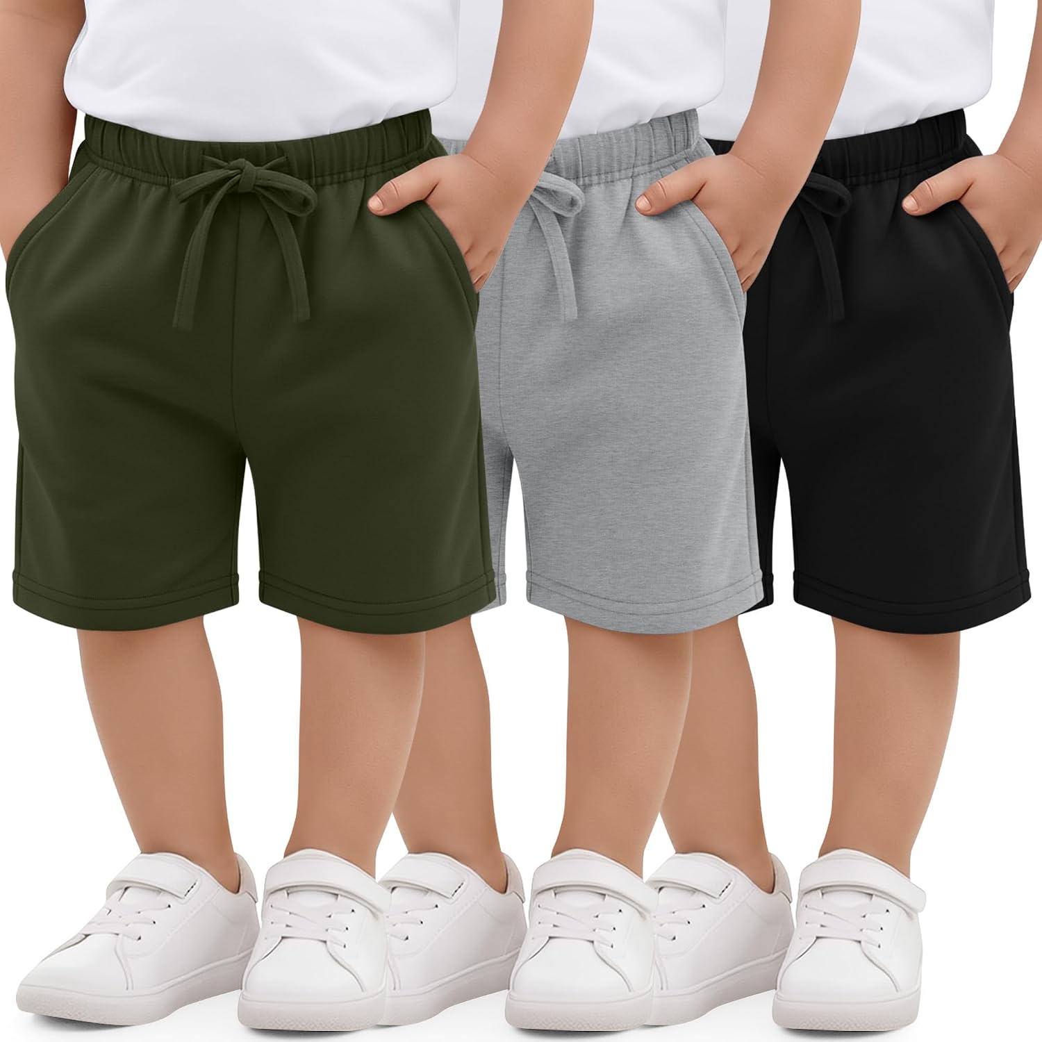 Oakgarden 3 Pack Toddler Boys' 18M-5T Shorts Baby Pull On Bermuda Jogger Shorts Cargo Short Pants with Pockets Clothes