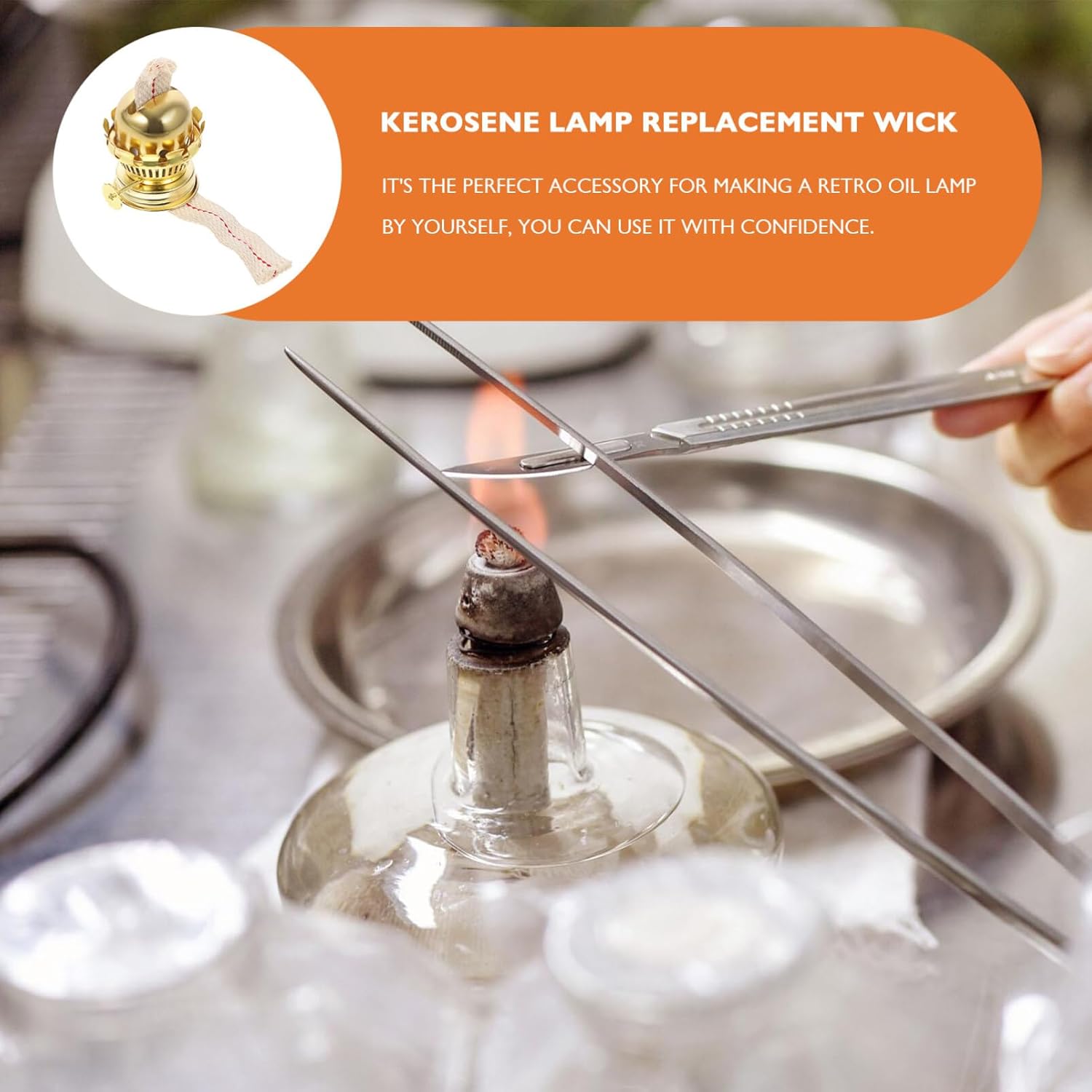 Garneck 5 Sets Oil Lamp Burner,Replacement Oil and Kerosene Lamp Burner with Reduction Collar and Cotton Lamp Wick,Metal Plated Burner with Reduction Collar and Cotton Lamp Wick