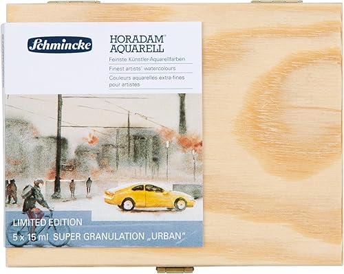 Miniatura 3 de Schmincke - HORADAM AQUARELL, Super Granulation Set Urban, 5 tubos de 0.5 fl oz, 74 893 097, caja de madera, tonos granulados muy fuertes, mejores