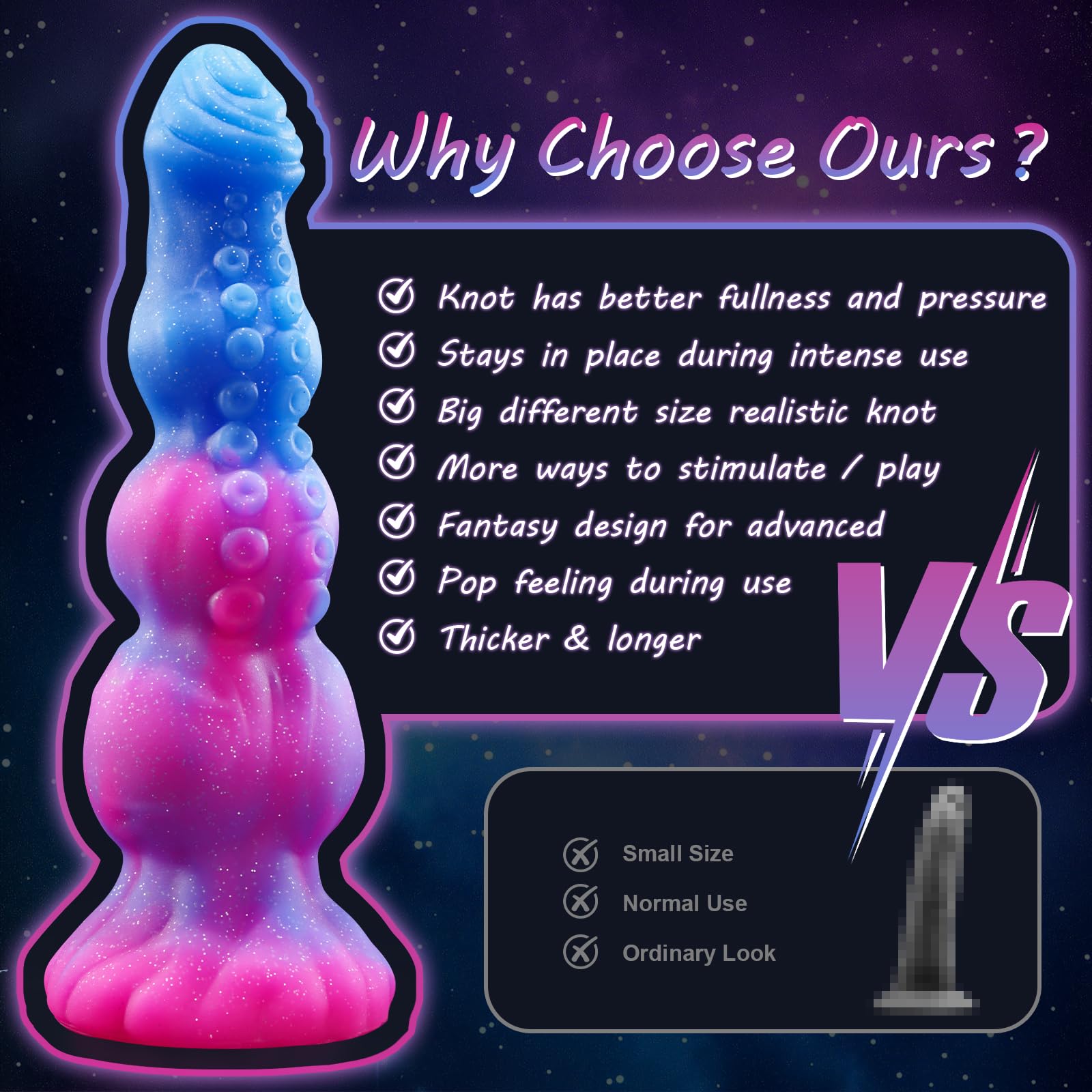 Monster Dildo Adult Sex Toys - 10" Big Fantasy Anal Plug with 3 Dog Knots & Tentacle, Luminous Silicone Strong Suction Cup, G-Spot Thick Dildo Gay Sex Toys for Women Couple