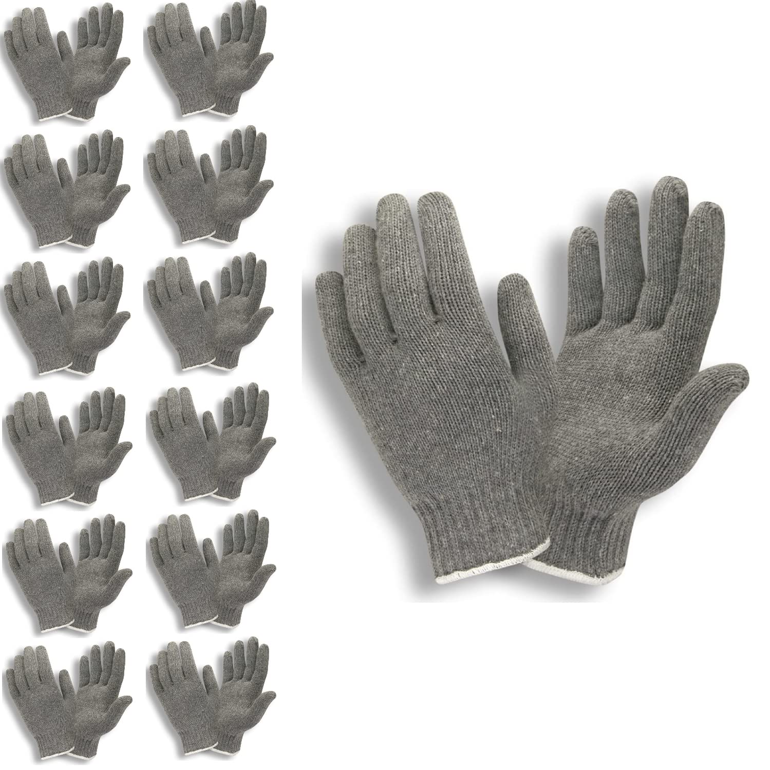 Cordova 3185GL Heavy Weight Gloves, Gray, Poly/Cotton Machine Knit, Large, 12-Pack