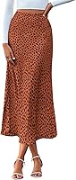 BTFBM Women's High Waisted Satin Midi Skirt Leopard Print Flowy A-Line for Spring Summer Fall Cocktail Wedding