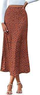 BTFBM Women's High Waisted Satin Midi Skirt Leopard Print Flowy A-Line for Spring Summer Fall Cocktail Wedding