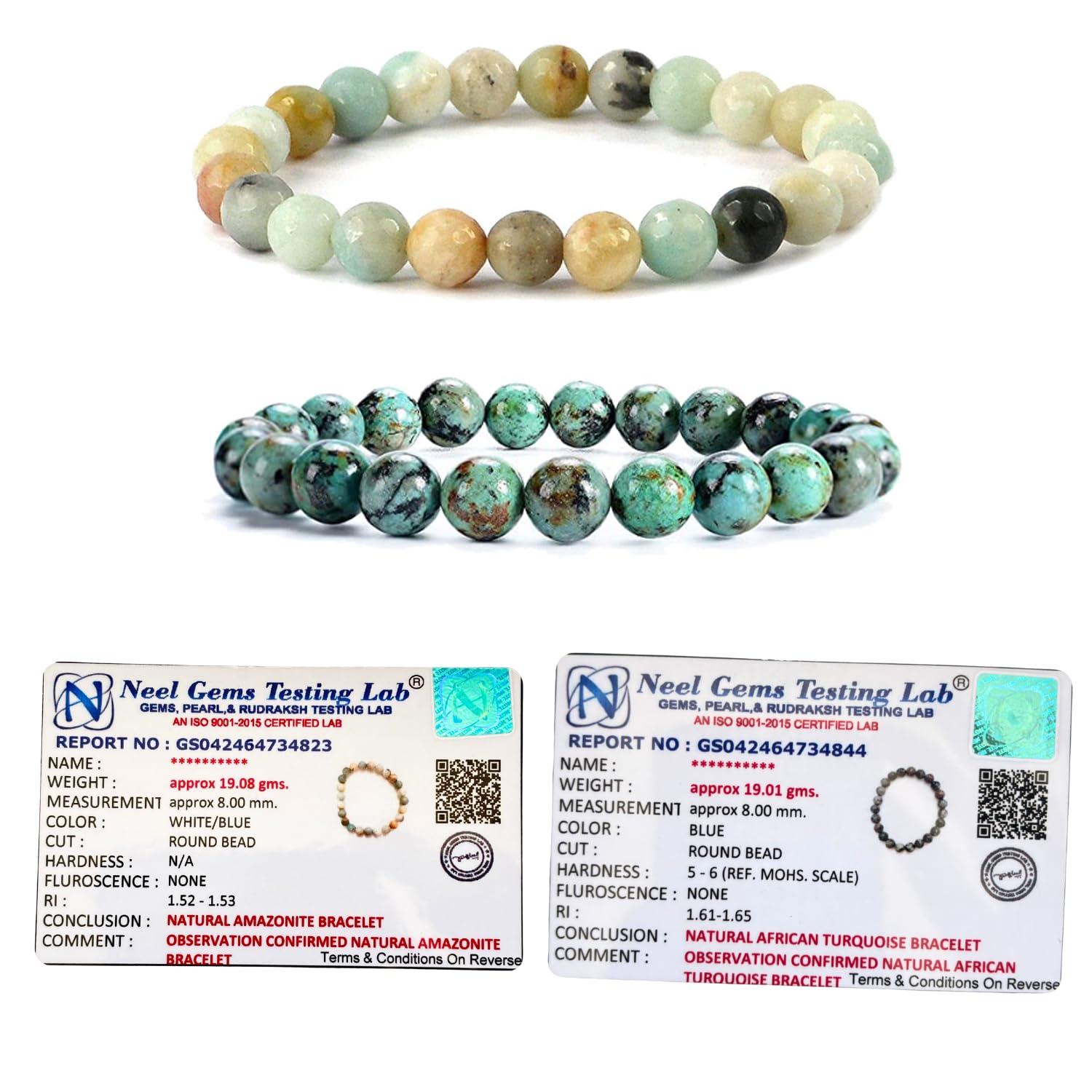 Gemaltic Lab Certified 8mm Natural Healing Crystal Bracelet Pack of 2 (Amazonite & African Turquoise) (B0BC8Y1XSL) Amazon Price History, Amazon Price Tracker
