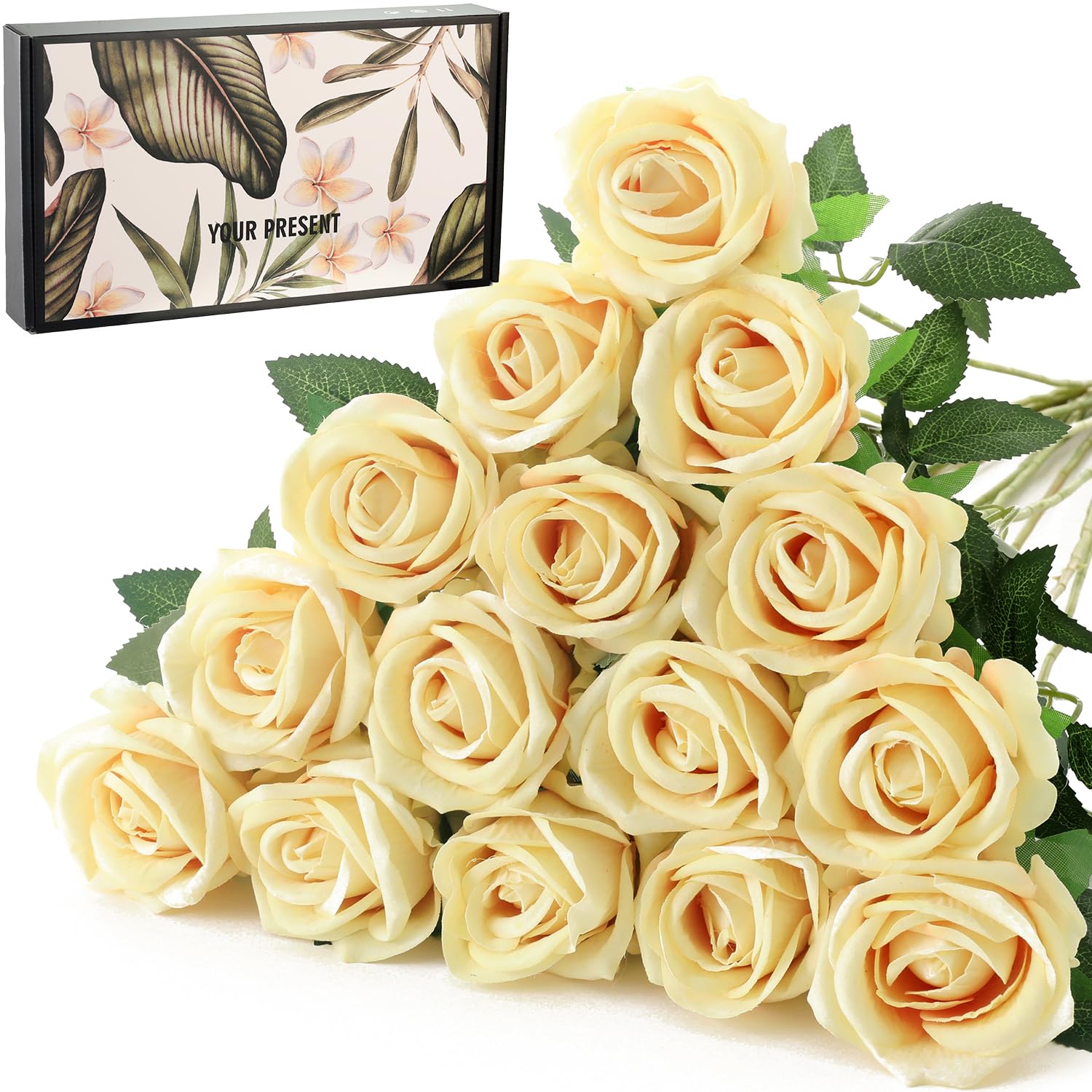 Photo 1 of 15Pcs Small Artificial Roses Velet Real Touch Single Stem Fake Roses Silk Realistic Flowers Arrangements Home Office Party Wedding Decoration (Pearl Roses, Champagne 15p) Pearl Roses - Champagne 15p