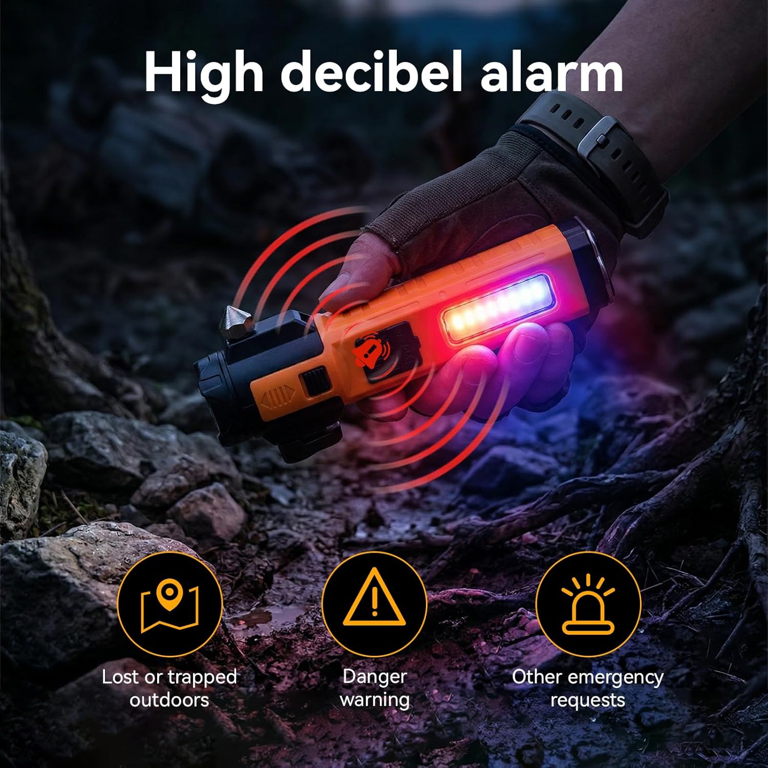 Solar Flashlights for Car Emergency Flashlight, Multi-Functional Escape Tool with Window Breaker Seatbelt Cutter Alarm Buzzer, Zoomable Spotlight for Roadside Assistance, Camping, Survival Yellow-2P