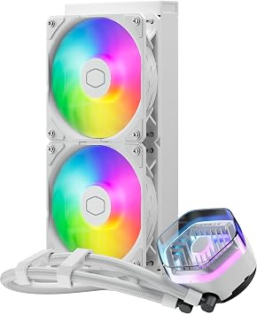 Cooler Master MasterLiquid Atmos 240 White CPU Liquid Cooler - AIO Water Cooling System, Dual Chamber Pump, Pre-Installed Sickleflow 120 Edge Fans, Addressable Gen 2 RGB, LGA1700 & AM5 Brackets