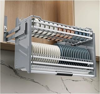 2-Tier Pull Down Cabinet Organizer, 304 Stainless Steel Dishes Rack For Upper Cabinets, Kitchen Shelf Lifting Basket((LxWxH)76x28x52cm)