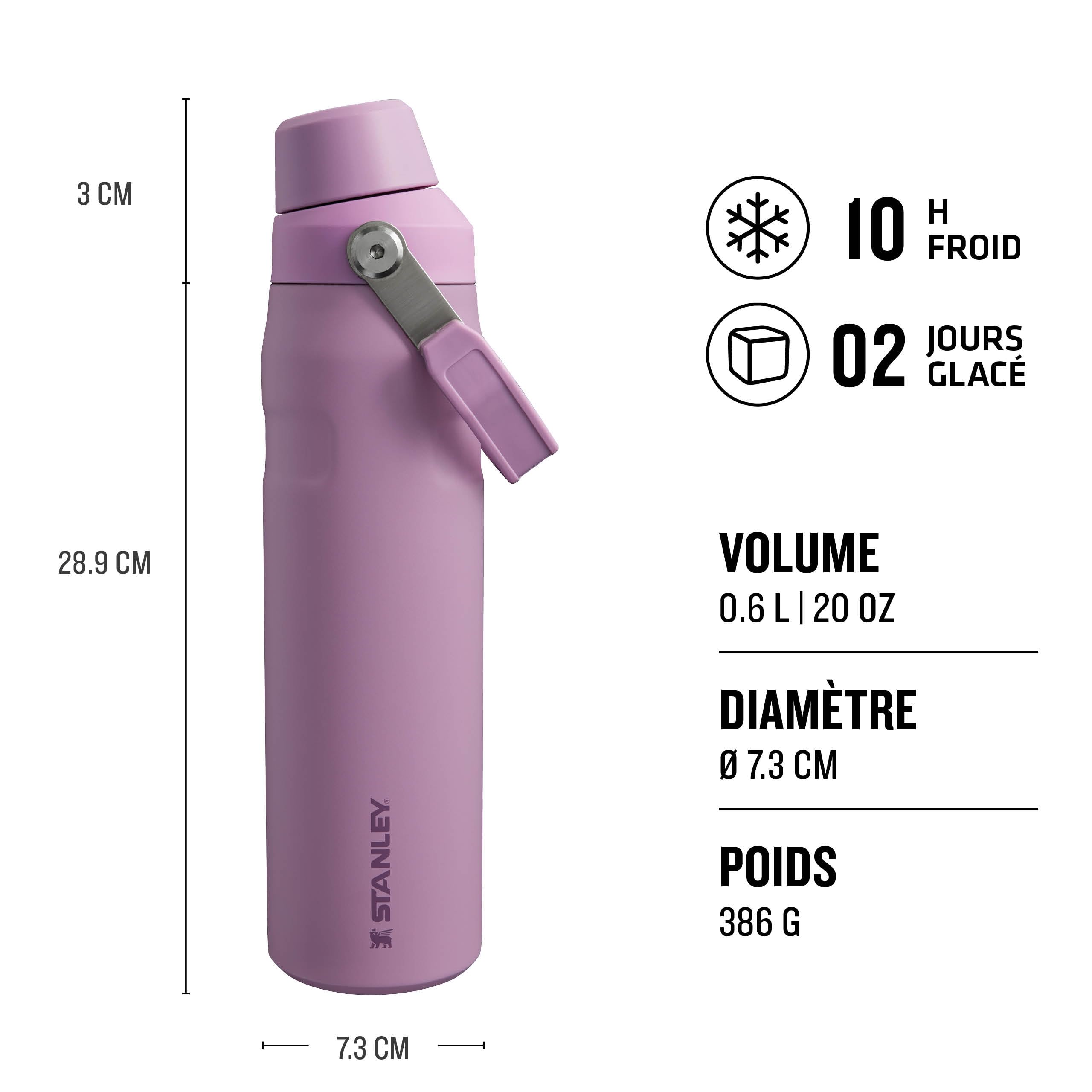 STANLEY 1913 Aerolight IceFlow Gourde Sport Isotherme 0.6L - Fog Metallic | Fast Flow - Froid Pendant 10 Heures - Couvercle Étanche et à Écoulement Rapide - Lavable au Lave-Vaisselle - Sans BPA