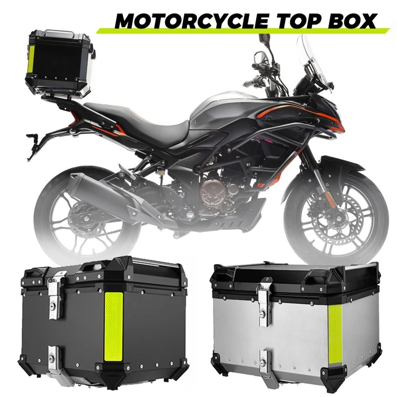 motocyklowyTopcase 2024 Pasuje do VOGE DS525X Valico 525 DSX 650D 900DS ADV CNC Aluminium Motocykl Kask Box Bagażnik Górny Skrzynia Podróżna bagażnika motocykla(65L Black with X)