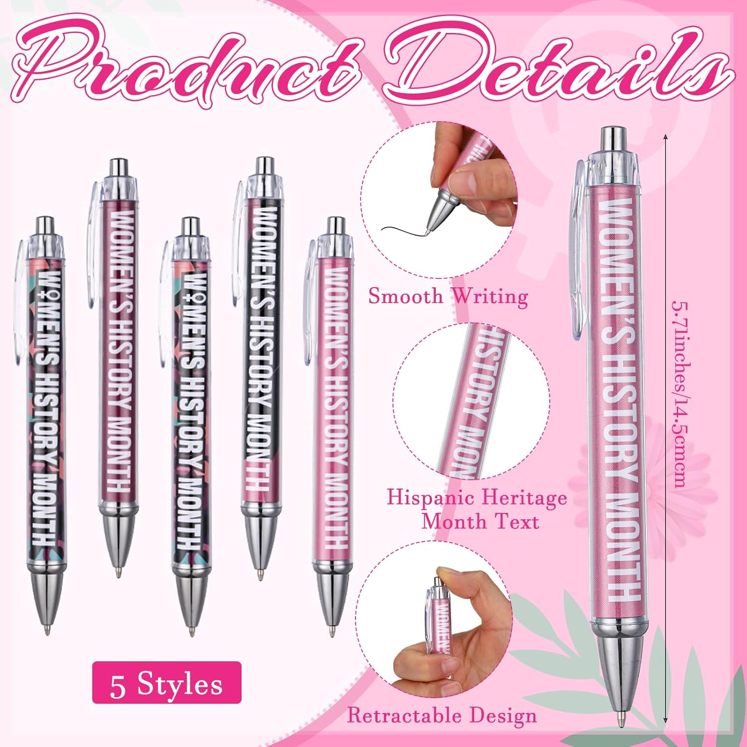 Cunno 200 Pcs Women's History Month Accessories Set Include Women Empowerment Feminist Silicone Bracelet Pens Pins Gift Bags for Campaign Support Female Awareness Inspirational Party Decor supplies