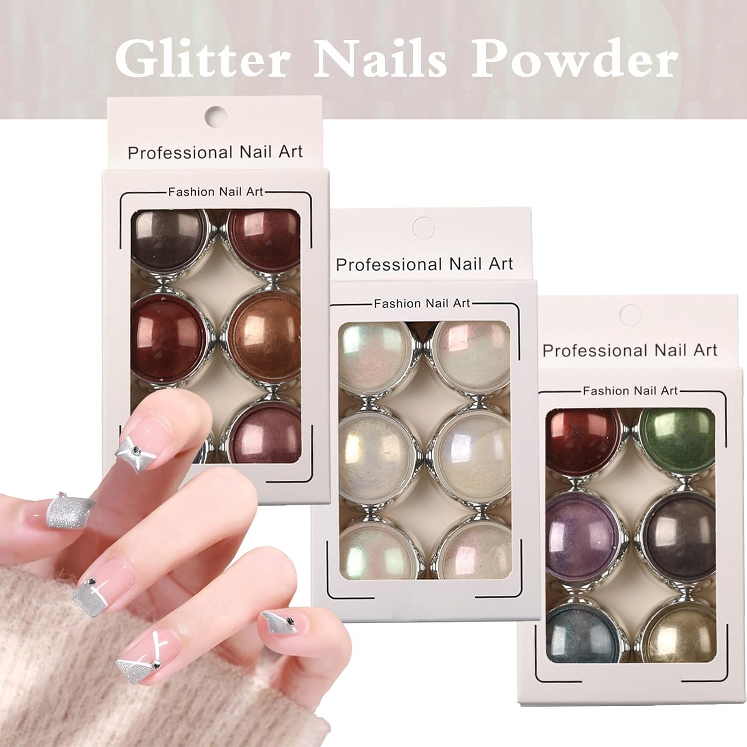 18 Colors Mix Colors Glitter Nail Sequins Powder - Metallic Mirror Effect Iridescent Nail Glitter Kit for Gel Polish Nail Art Decoration - 192