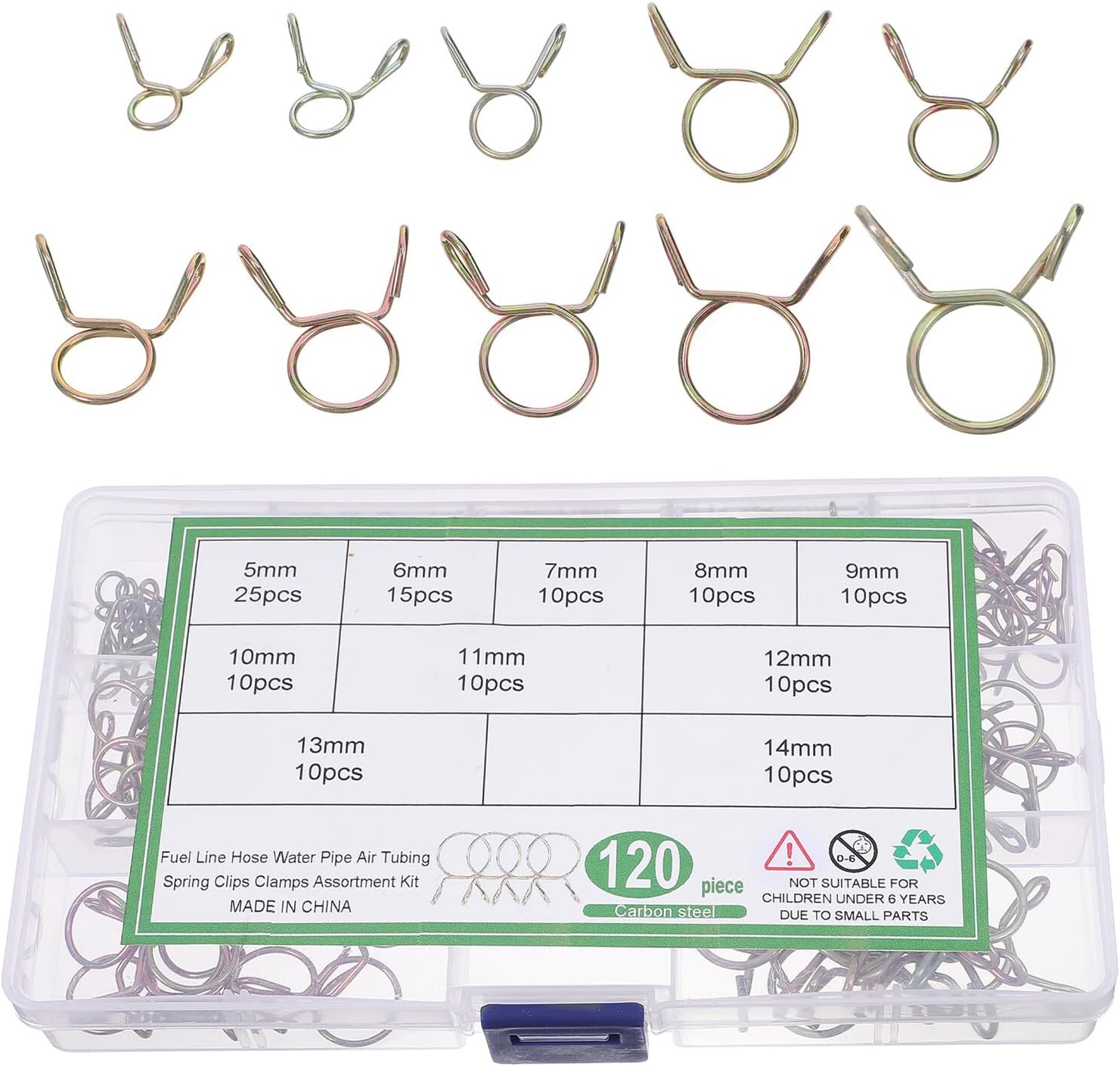 CHILDWEET 120pcs Color Zinc-plated Spring Hose Clamps Kit Heavy Duty Tubing Clips Line Hose Clamp Set for Plumbing and Industrial Use
