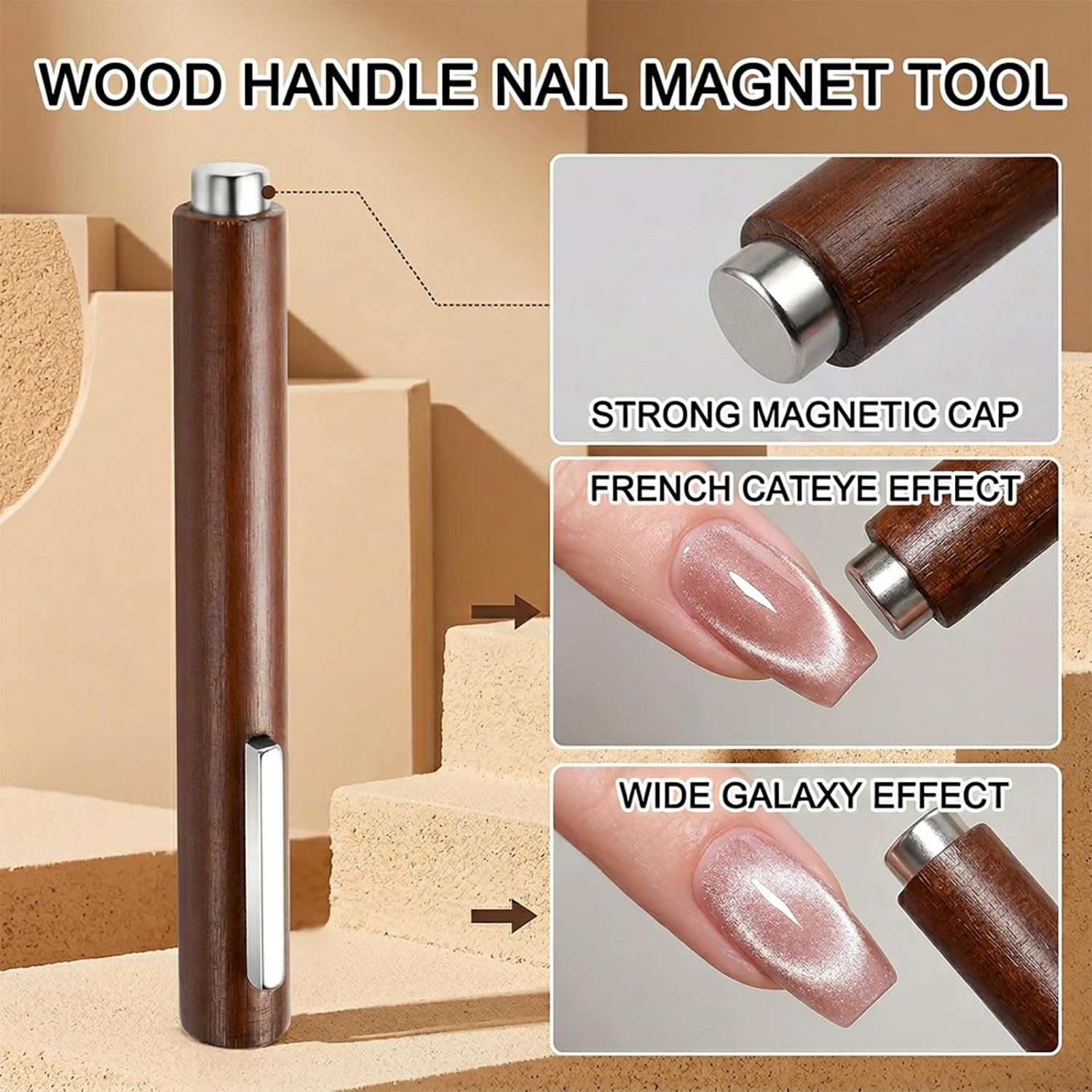 Cat Eye Nail Magnet Tool - Magnets for French Heart Cateye Nail Effect | All in One Cateye Magnets Kit for Beginners, Strong Magnetic Nail Art Tool for Gel Nail Polish