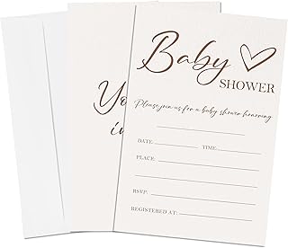 4'' x 6'' Minimalist Baby Shower Invitations - Set of 25 Invited Cards with Envelopes - Baby Announcement Gender Reveal Invites for Boys & Girls, Gender Neutral Party Supplies & Decor - A10
