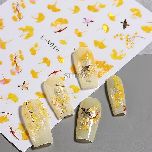 Miniatura 6 de 6 hojas de calcomanías de otoño 3D autoadhesivas para uñas, suministros de uñas de Acción de Gracias, hojas de arce doradas, avellana, calabaza,