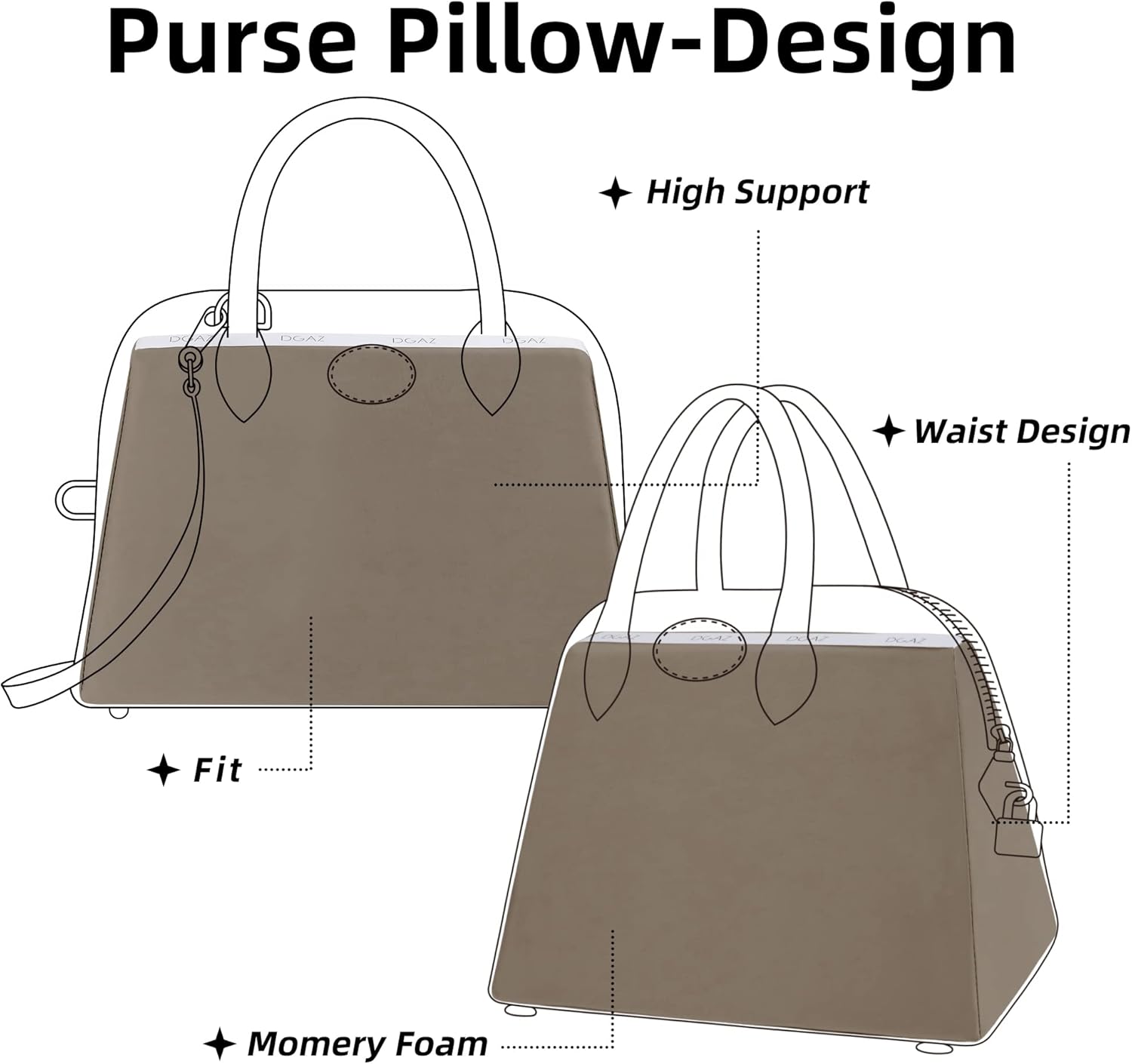 DGAZ Purse Pillow Shaper Insert for Bolide Bags, Silky Pillow Shaper for Luxury Handbags(Etoupe Grey,1923 25)