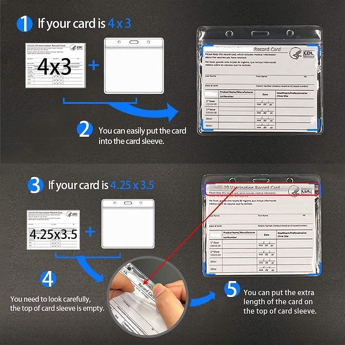 CDC Card Protector 4 X 3 in Immunization Record Horizontal ID Card Name Tag Badge Cards Holder Clear Vinyl Plastic Sleeve with Waterproof Type Resealable Zip(6 Pack)
