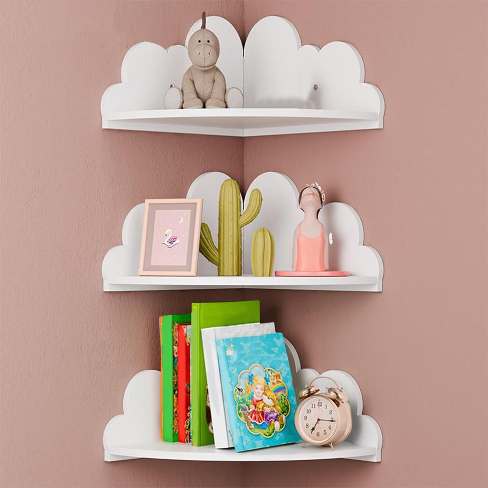 Generisch Schwebende Eckregal Hängend, 3er-Set Niedliche Wolkenregale Aus Holz, Weiße Wolken Wandregal Bücherregal Schweberegal Für Wohnzimmer, Babyzimmer, Badezimmer, Büro, Wohnung
