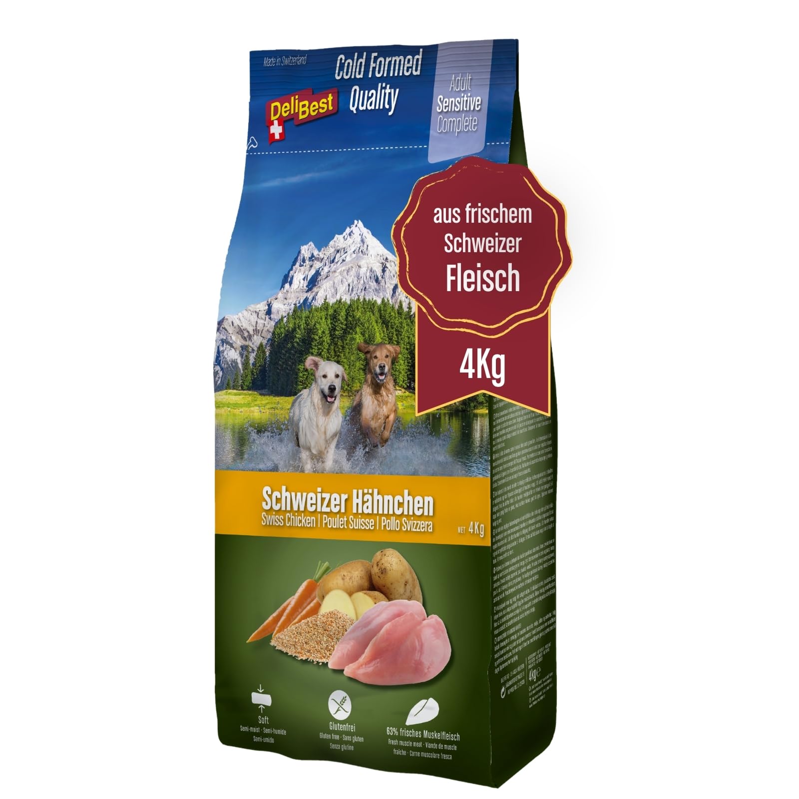 DeliBest Adult Sensitive Complete Dog Hhnchen I Halbfeuchtes Futter fr  Hunde I aus 100% Schweizer Hhnchenfleisch I getreidefrei & ohne andere  Zustze I Hundefutter kaltgepresst I 4 kg : Amazon.de: Haustier