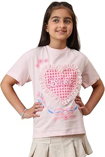 Kidsville Official Barbie Graphic Printed Relaxed Fit Cotton Tshirt for Girls Price In India
