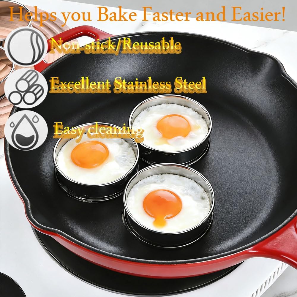 24packs Crumpet Rings 4 Inch English Muffin Rings Stainless Steel Double Rolled Nonstick Metal Round Tart Ring Molds for Cookie Cooking Baking
