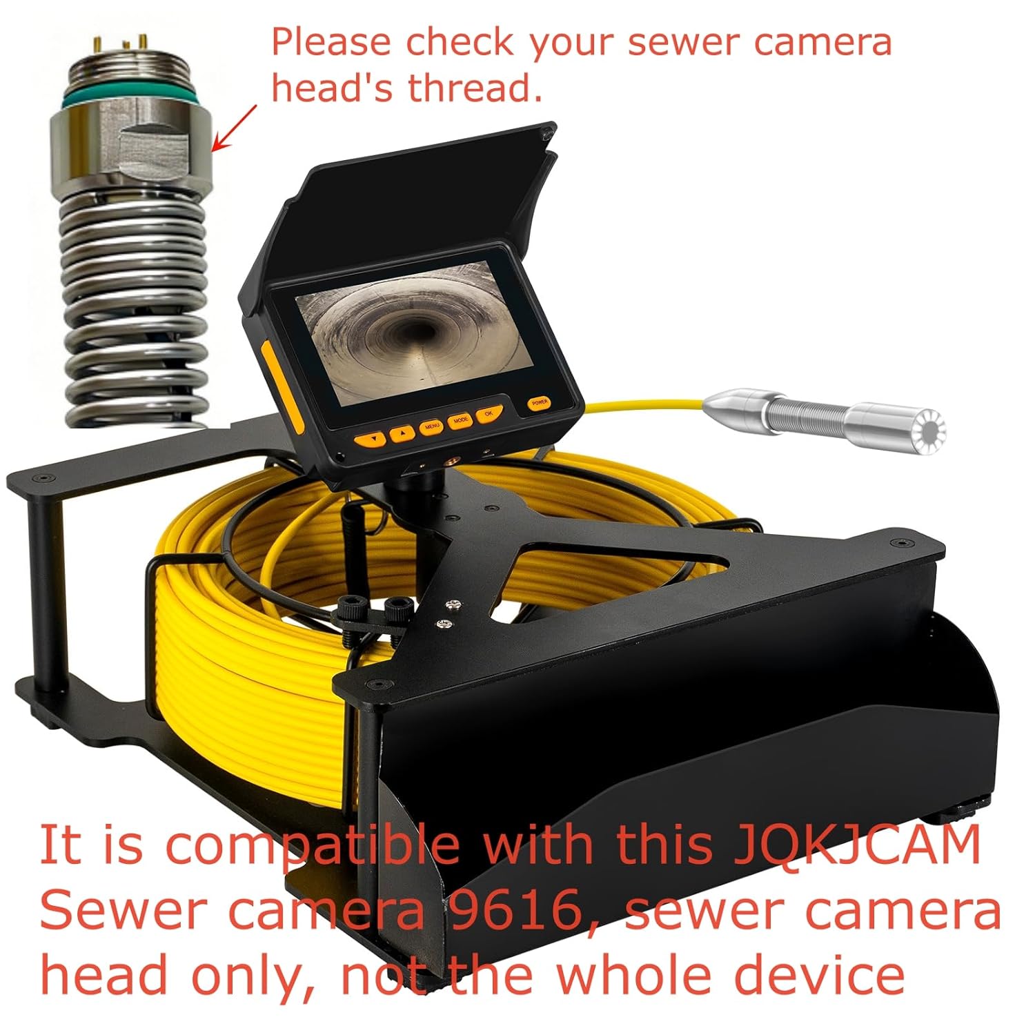 Sewer Camera Head Replacement HD 23mm with Protective Cover Guide Wheel,12LED Waterproof IP68,Accessories/Parts for HD 0.9'' JQKJCAM Pipe Drain Camera 9622,9604,9616,9600A,WP90A,SP09A