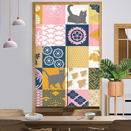 Amazon Ljki のれん 猫 ねこ 壁飾り タペストリー 間仕切り 目隠し カラー 半間のれん A85 1cm ネコ のれん 遮光 間仕切り 暖簾 猫柄 ロング 突っ張り式 カーテン 断熱 透けない 部屋 仕切り ドアカーテン 収納棚 小窓 カフェカーテン Ins風 出入り口 カーテン