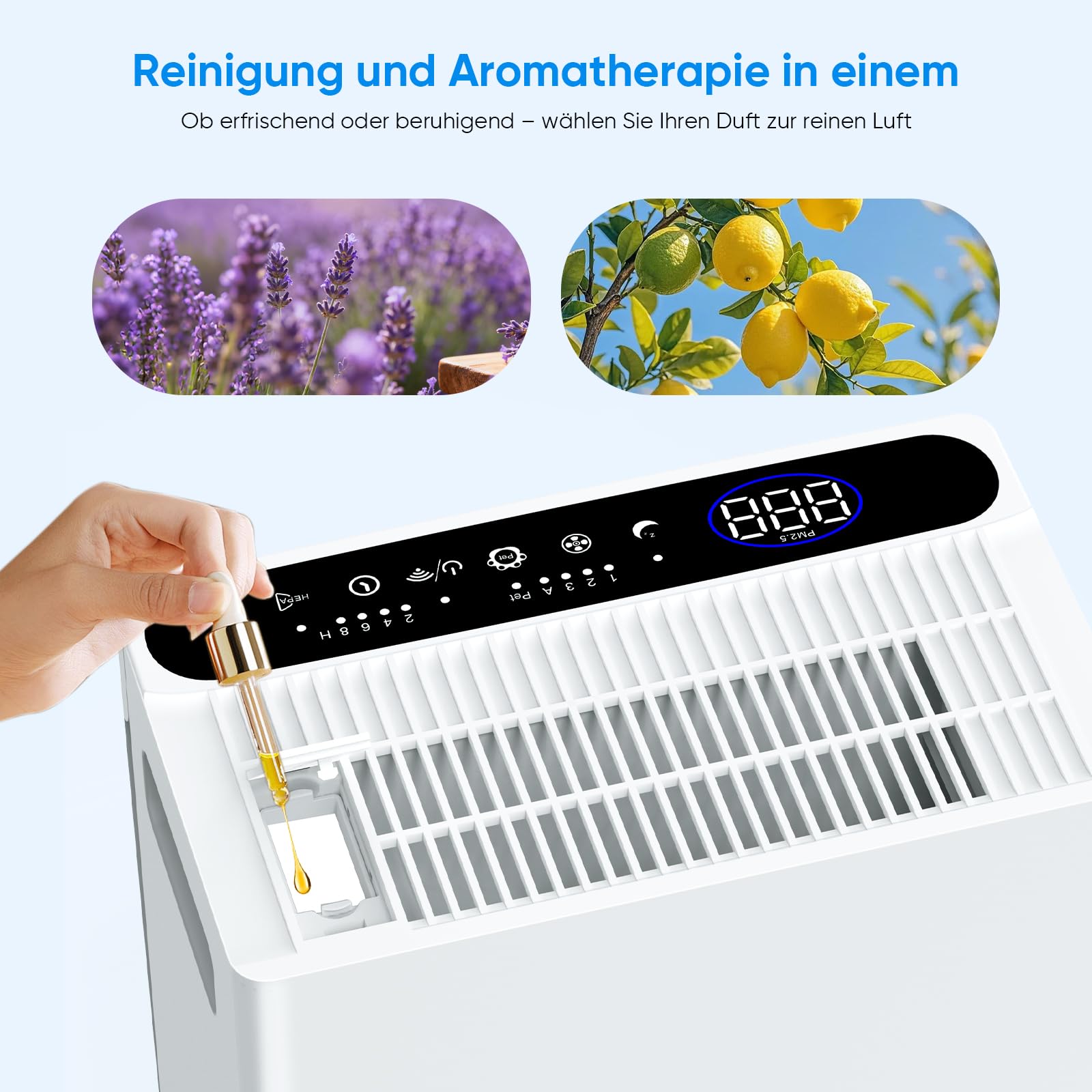 Luftreiniger Allergiker für Wohnung, HEPA H14 Filter mit waschbarem Vorfilter gegen Zigarettenrauch, Schimmel und Gerüche, CADR 300m³/h, App- und Alexa-Steuerung