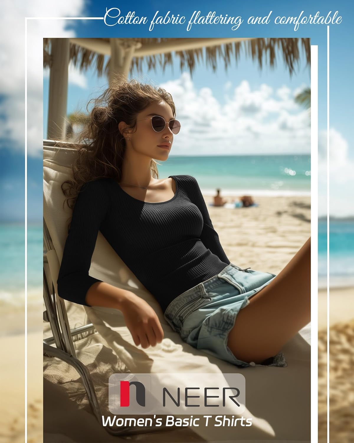 Neer 3 Pack 3/4 Sleeve Tops for Women, Cotton Scoop Neck Ribbed Three Quarter Sleeve Summer Slim T-Shirts Casual Basic Tees - Image 6