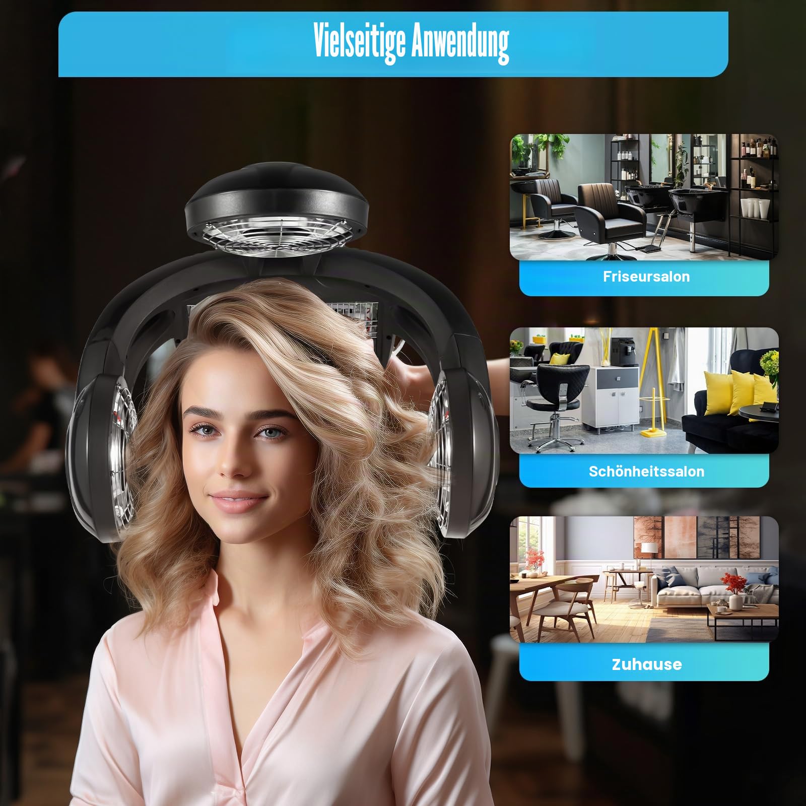 Salon Friseur Trockenhaube 1400W Haartrockenhaube Heizung Trockenhaube Bodenständer für Friseursalon mit Standfuß, 125-160cm höhenverstellbar, einstellbare Temperatur 40-75℃, 60min Schaltuhr