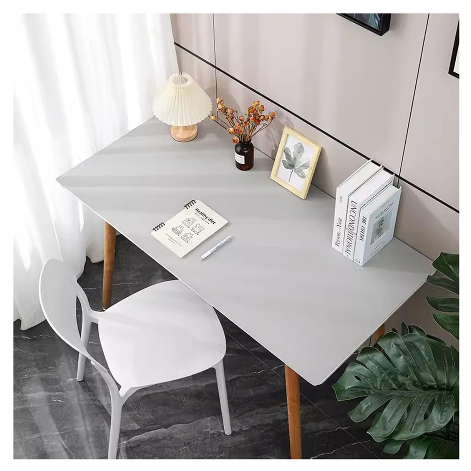 Tappetino da Ufficio Scrivania Pelle, Impermeabile Tovaglie Ecopelle, Tappetino Mouse Grande Antiscivolo, Sottomano Scrivania Bambini per Protezione Gli Occhi, Tappetino da Tavolo(60×140CM,Light Gray)