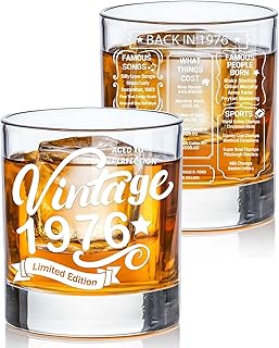 Old Fashioned Glasses-1976-Vintage 1976 old time information 10.25oz Whiskey Rocks Glass -50th Birthday Aged to Perfection - 50 years old gifts Bourbon Scotch Lowball Old Fashioned-1PACK