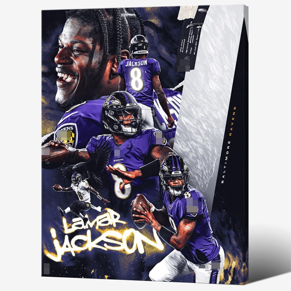 Framed 2025 Rugby Star Lamar Jackson Poster For Kids Bedroom Wall Decor-Football Superstar Signed Posters Canvas Art Print Picture For Fans Boy Teen Gifts